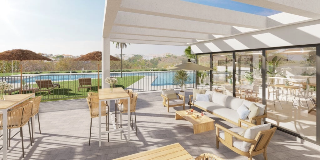 Het terras aan het zwembad en de loungehoek bieden een perfecte setting om te ontspannen in de Spaanse zon.