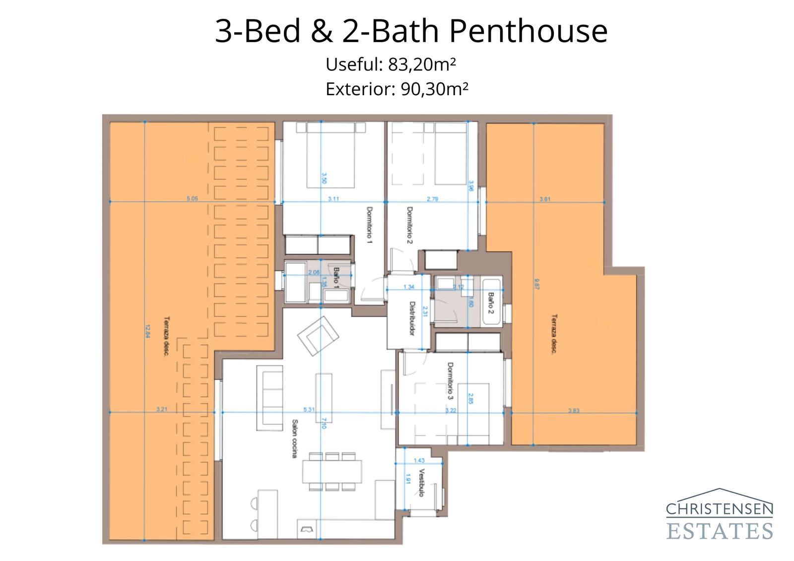 Een uitzonderlijke penthouse-indeling met drie slaapkamers die ruime interieurs en meerdere terrassen biedt om te genieten van de zon en het prachtige uitzicht op de Costa del Sol.