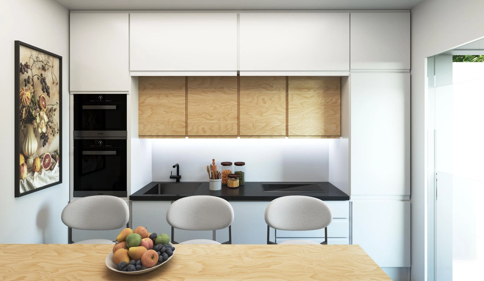 Een eigentijdse keuken, ontworpen met zowel stijl als functionaliteit in gedachten.