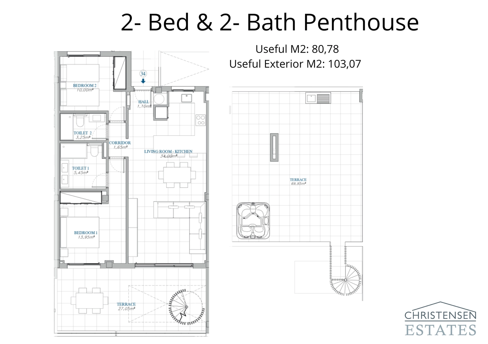 Een zorgvuldig ontworpen penthouse met twee slaapkamers en een royaal dakterras/solarium, perfect voor een exclusieve buitenlevensstijl.