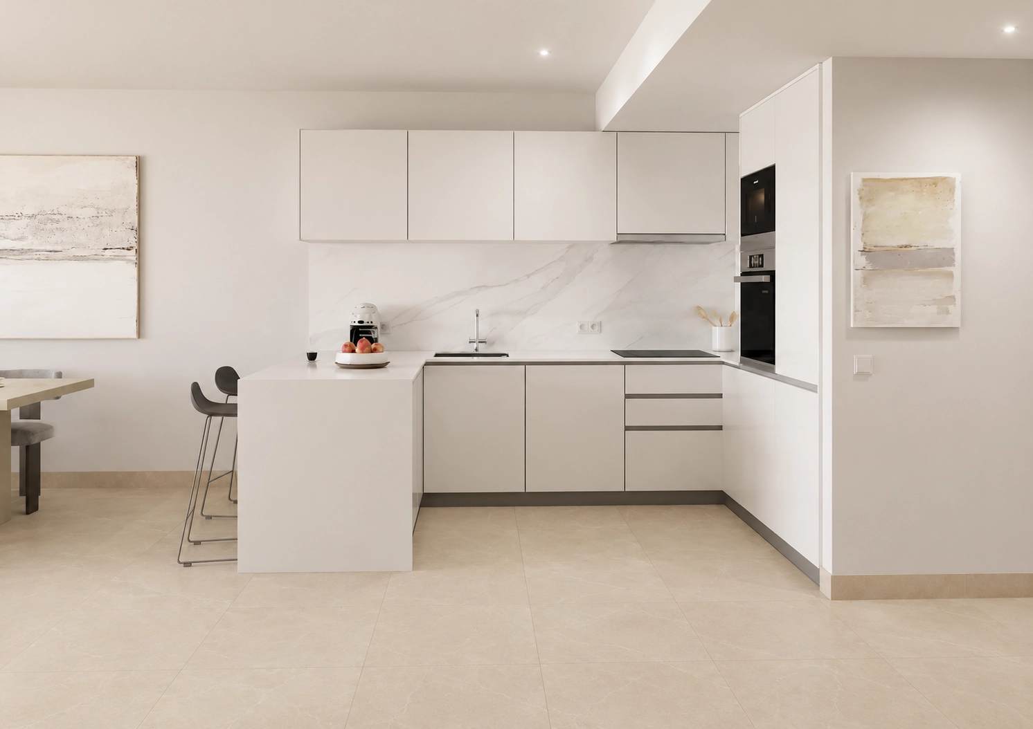 Een moderne, volledig uitgeruste keuken met hoogwaardige apparatuur en afwerkingen, ontworpen voor zowel functionaliteit als stijl.