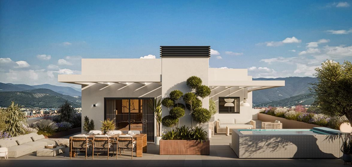 Ruime terrassen ontworpen om het milde klimaat van de Costa del Sol het hele jaar door te genieten.