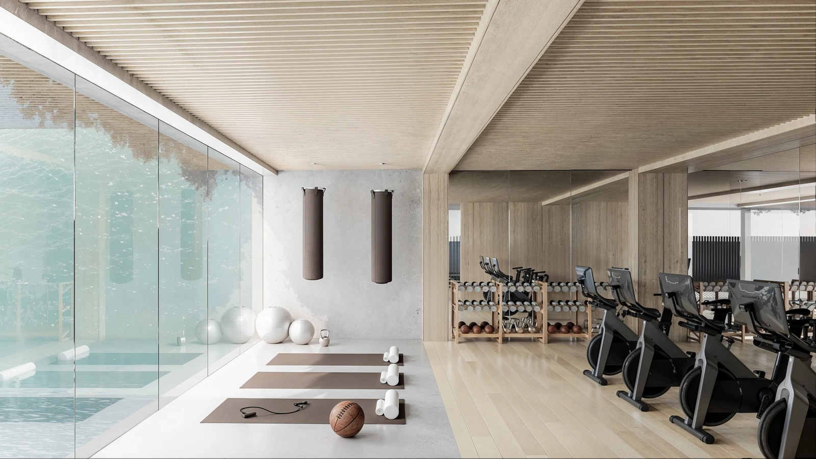 De state-of-the-art fitnessruimte, die bewoners een moderne plek biedt voor gezondheid en welzijn.