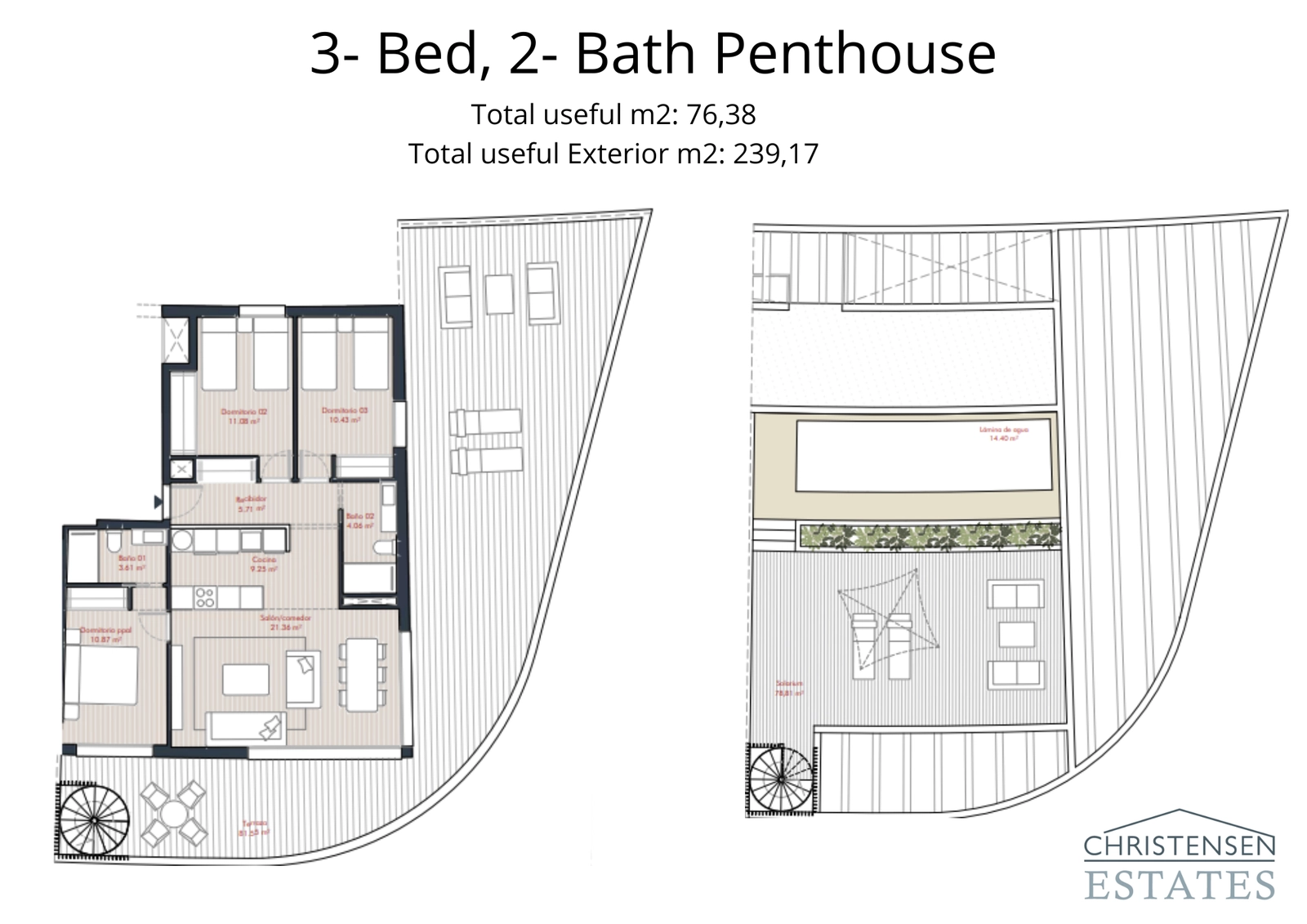 Het penthouse met drie slaapkamers biedt een uitzonderlijke levensstijl met zijn uitgebreide dakterras, privézwembad en panoramisch uitzicht.