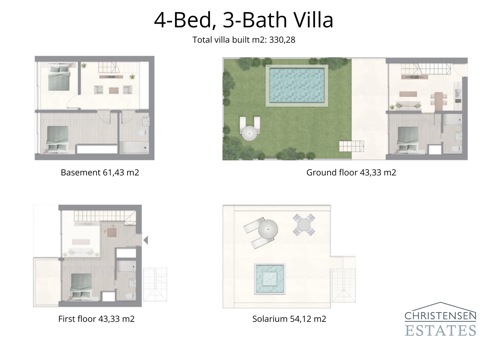 Dit villa-ontwerp met vier slaapkamers beslaat vier verdiepingen en biedt royale woonruimtes en een naadloze overgang naar de privétuin en het solarium.