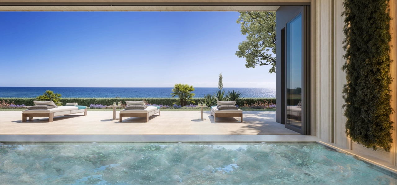 Ontspan en verjong in de exclusieve spa voor bewoners, die uitkomt op een sereen zonneterras.