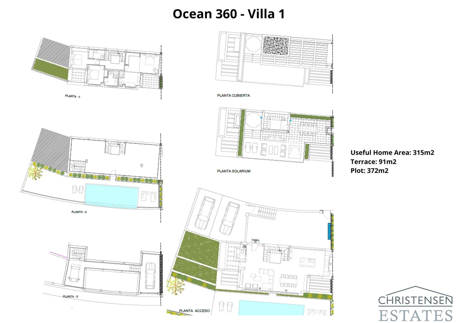 Deze doordachte indeling voor Villa 1 toont de naadloze overgang tussen binnen- en buitenruimtes, met meerdere niveaus gewijd aan comfort, entertainment en privacy. Let op de ruime terrassen en het privézwembad.