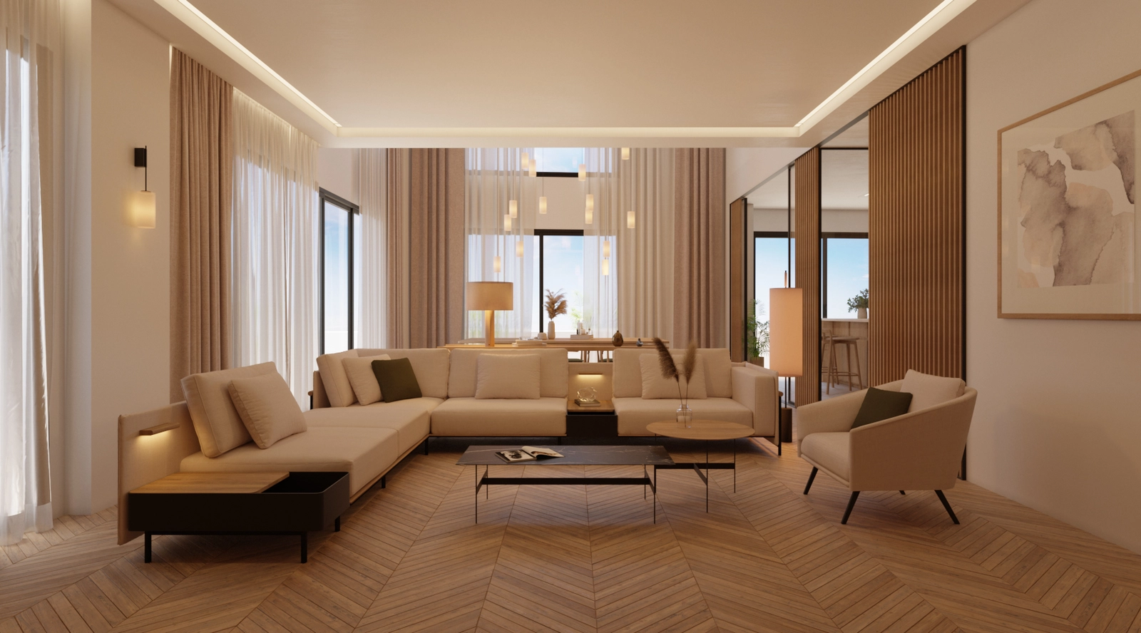 Een verfijnde woon- en eetruimte, perfect voor het ontvangen van gasten.