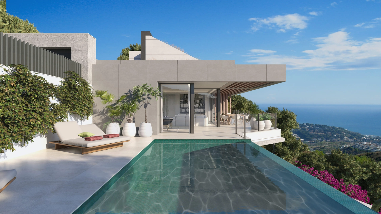 Geniet van een panoramisch uitzicht op de Middellandse Zee vanuit uw privé overloopzwembad.