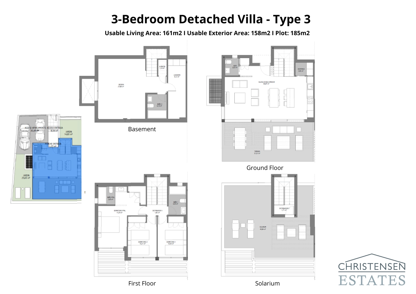 Dit villatype biedt een royale woonkamer op de begane grond die uitkomt op een groot terras, aangevuld met drie slaapkamers boven en een spectaculair solarium.