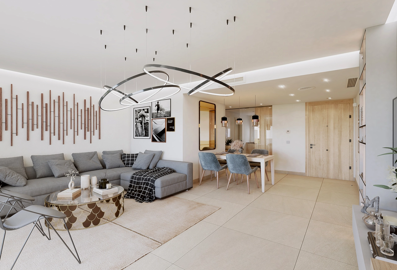 Elegant ontworpen interieurs bieden comfort en stijl, met een prachtig uitzicht op het omliggende groene landschap.