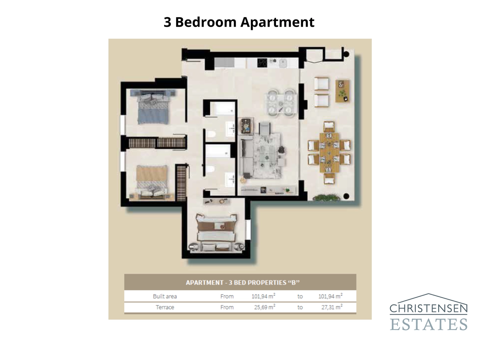 De doordachte plattegrond van deze woning met drie slaapkamers maximaliseert ruimte en natuurlijk licht, en biedt een comfortabele omgeving voor gezinnen.