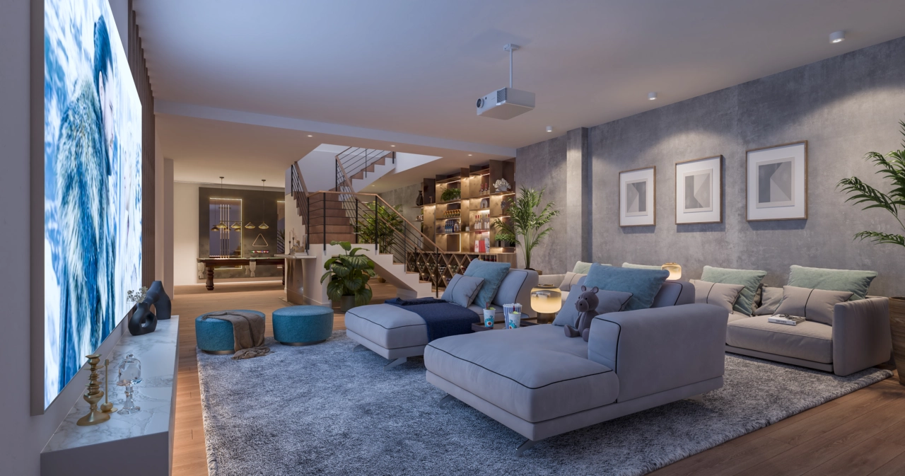 Een veelzijdig souterrain biedt extra ruimte voor een thuisbioscoop, speelkamer of persoonlijke fitnessruimte.