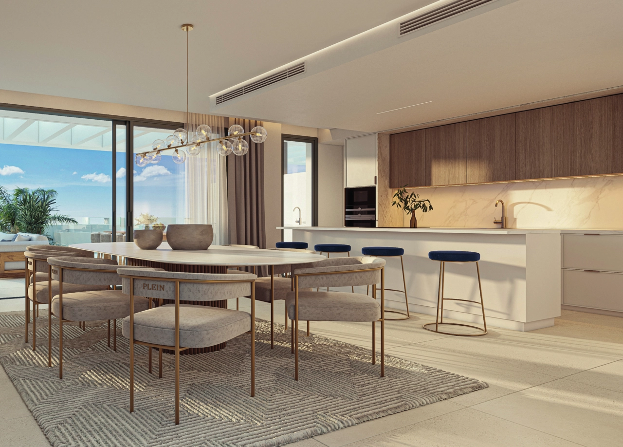 Een open woonruimte die comfort en stijl combineert, met toegang tot het buitenleven.