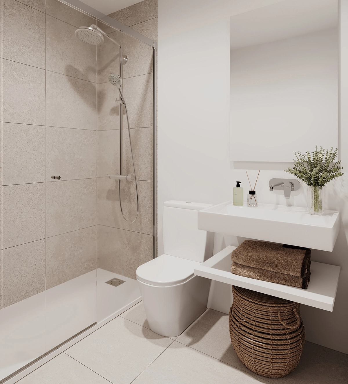 Elegante badkamers zijn voorzien van een eigentijds design en hoogwaardige materialen voor een spa-achtige sfeer.