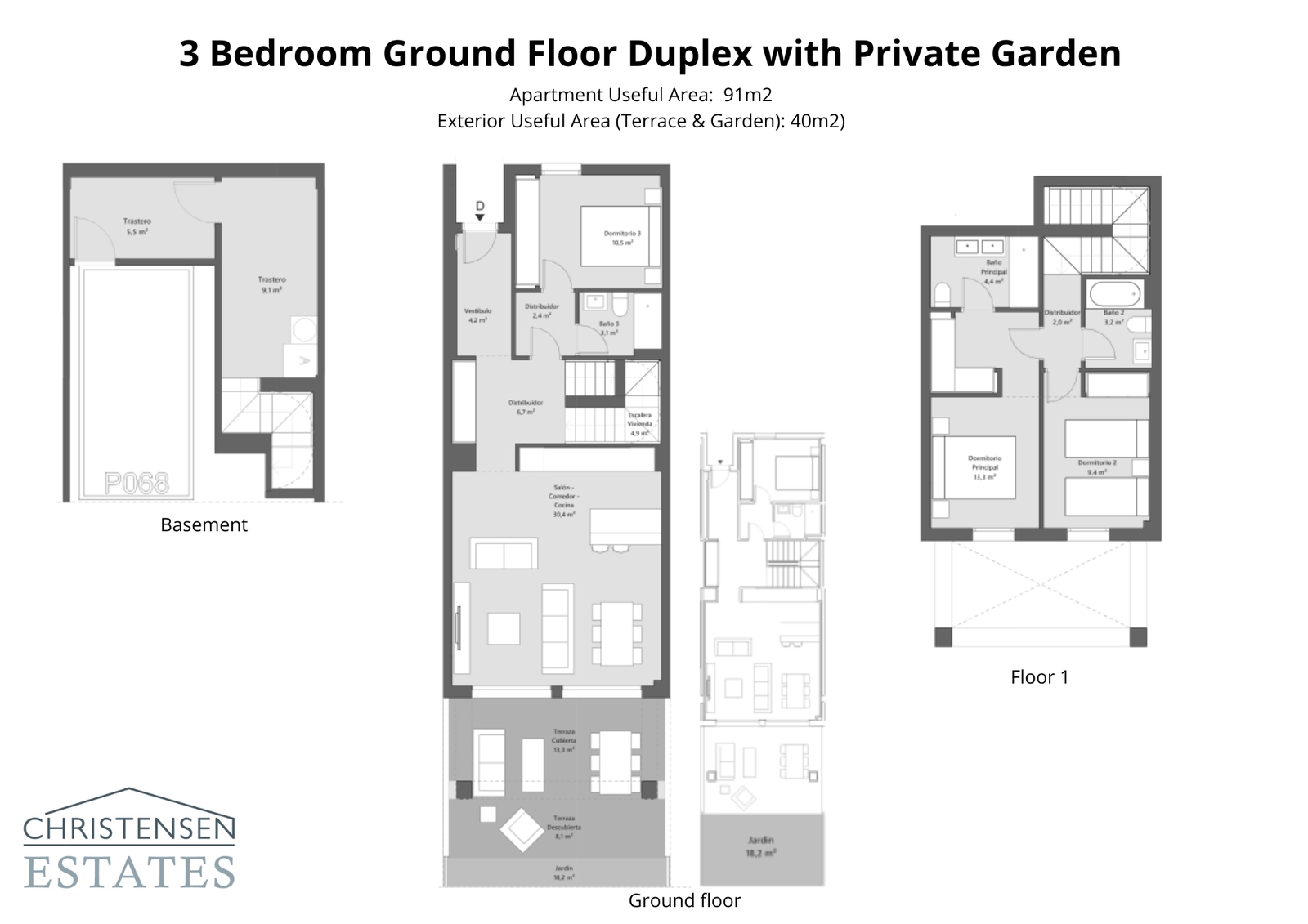 Deze duplexindeling met drie slaapkamers beschikt over een royale woonruimte op de begane grond, verbonden met een privétuin en terras, met slaapkamers die zorgvuldig zijn geplaatst voor privacy.