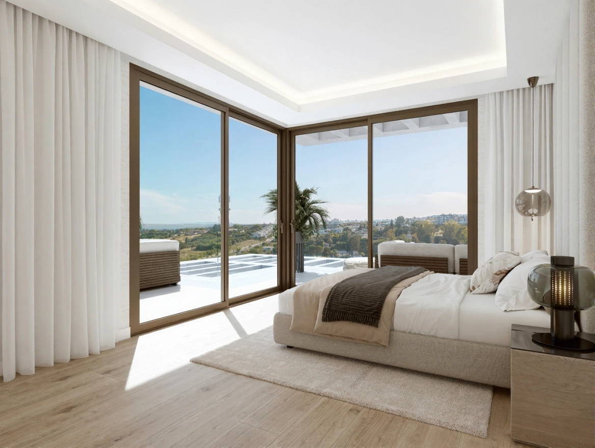 Word wakker met een prachtig uitzicht vanuit de hoofdslaapkamer, die uitkomt op een privé terras.