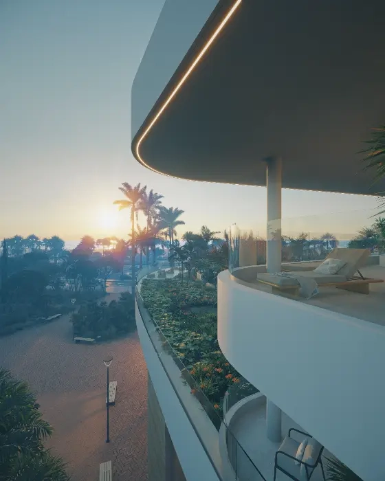 Word wakker met adembenemend uitzicht op de zonsopgang over de zee vanaf uw privé balkon.