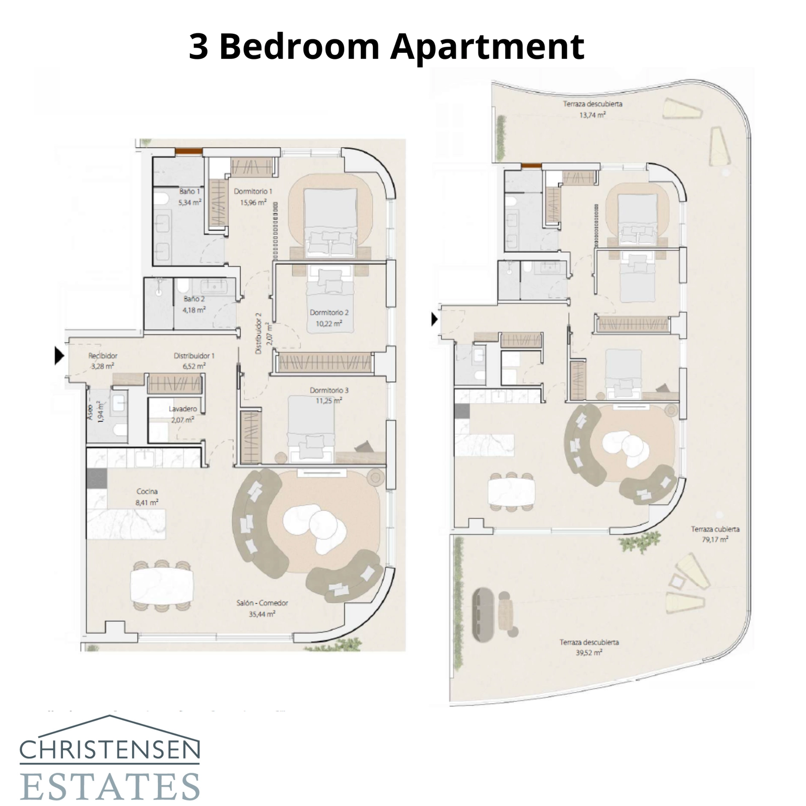 Een ruime woning met drie slaapkamers, die royale leefruimte biedt voor gezinnen en een vloeiende verbinding tussen binnen- en buitenruimtes.