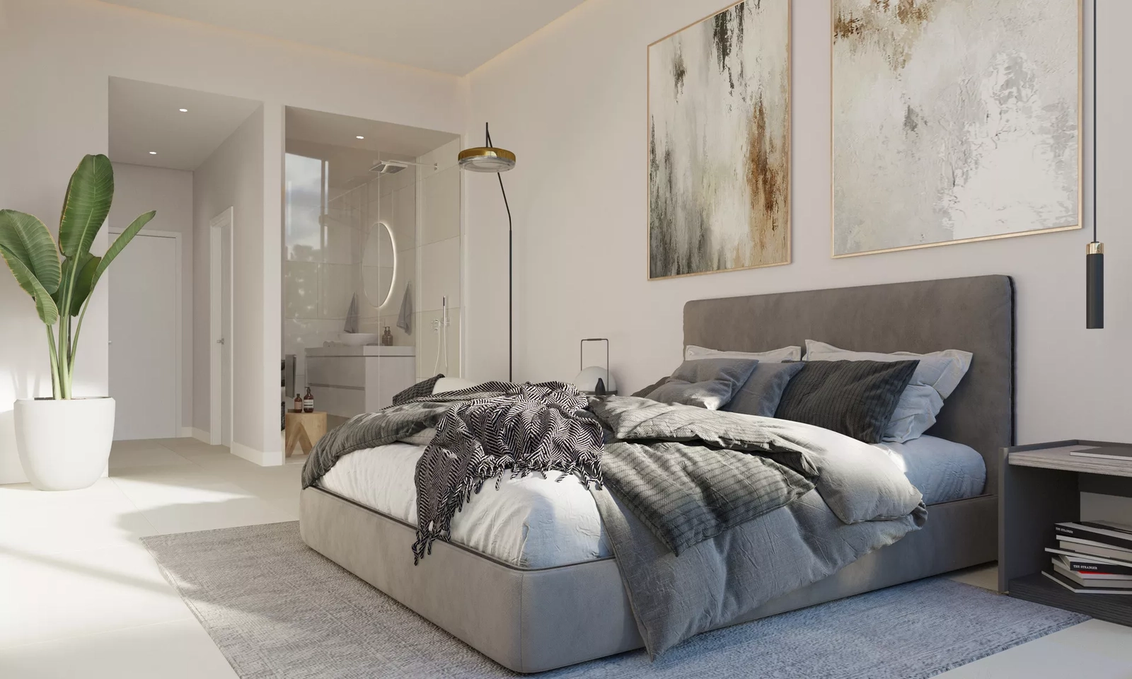 Deze gastenslaapkamer beschikt over een moderne en-suite badkamer, wat privacy en comfort biedt voor bezoekers.