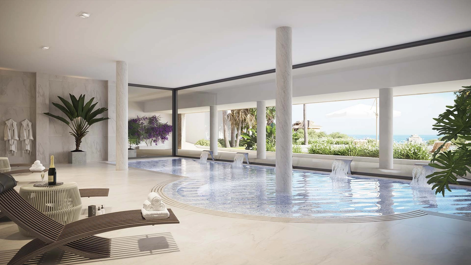 De luxe indoor spa en het zwembad, ontworpen voor wellness en ontspanning het hele jaar door.