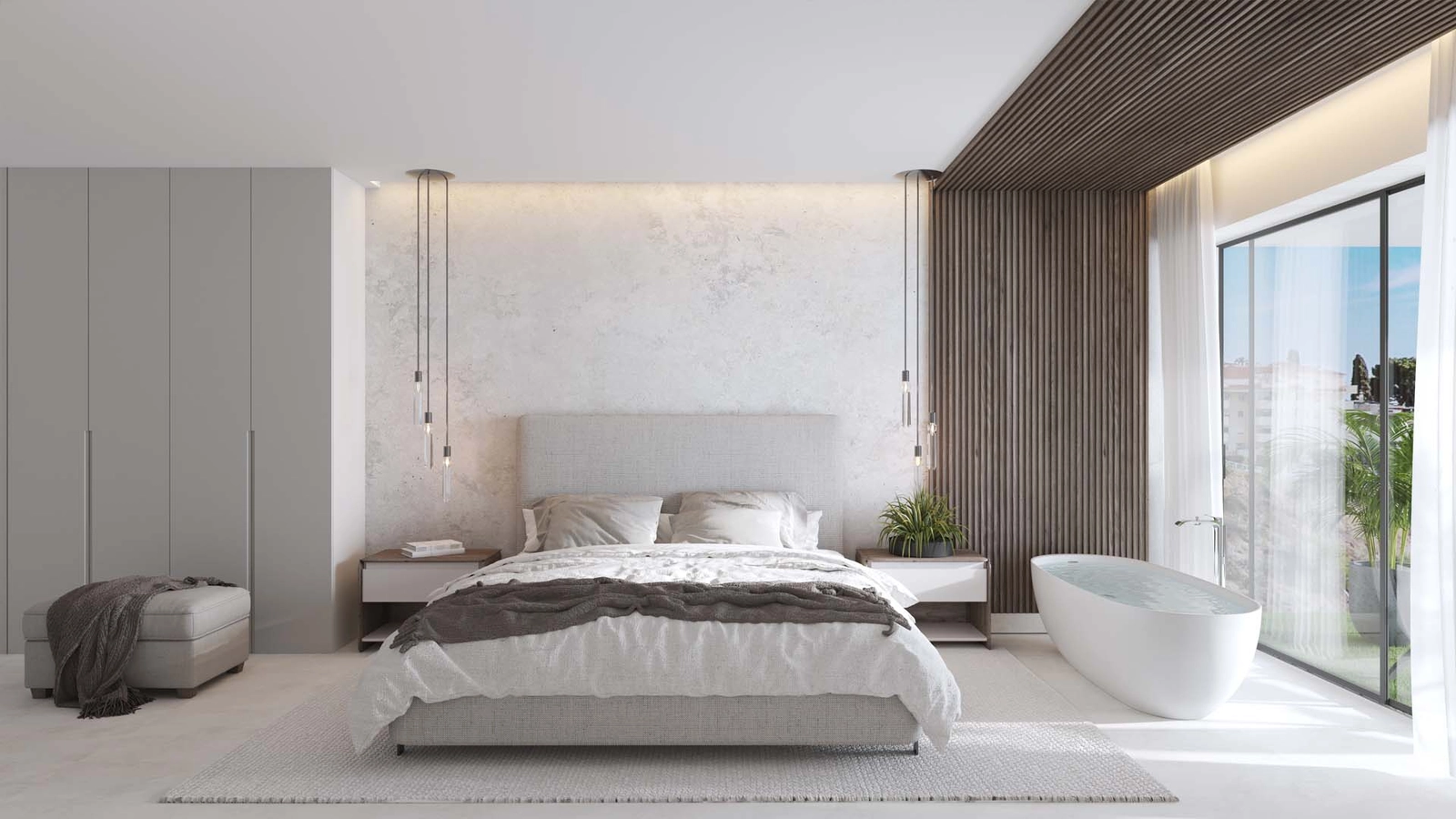 De mastersuite is een oase van comfort en stijl, met een elegant geïntegreerd ligbad.