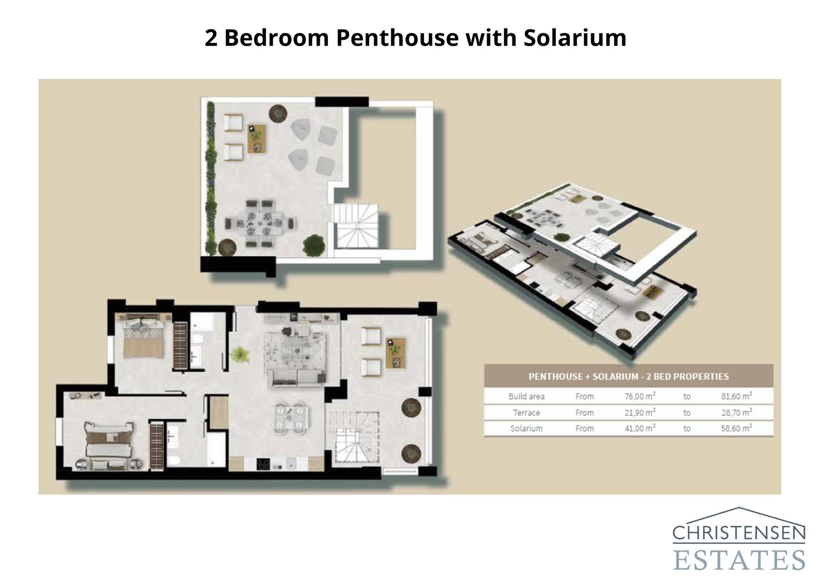 Penthouse met twee slaapkamers en solarium: Een ruim ontwerp over twee verdiepingen met een privé dakterras (solarium) voor ultieme ontspanning en entertainment.