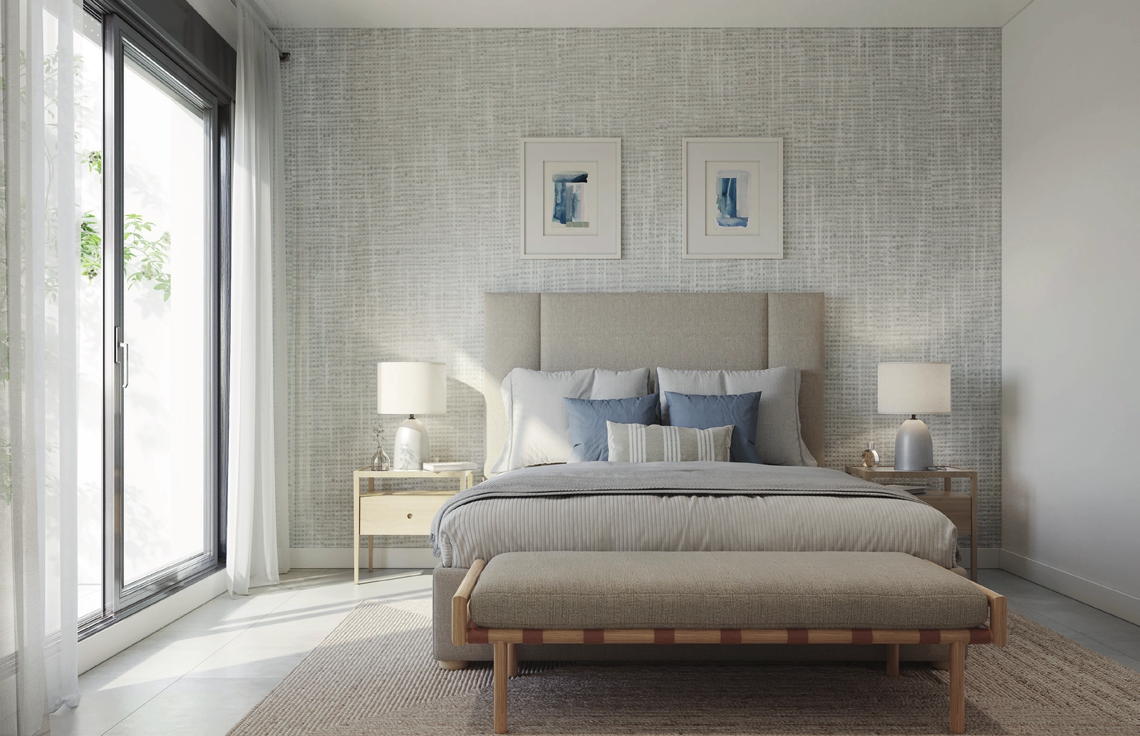 Elegante slaapkamers bieden een vredig toevluchtsoord met hoogwaardige afwerkingen en veel lichtinval.