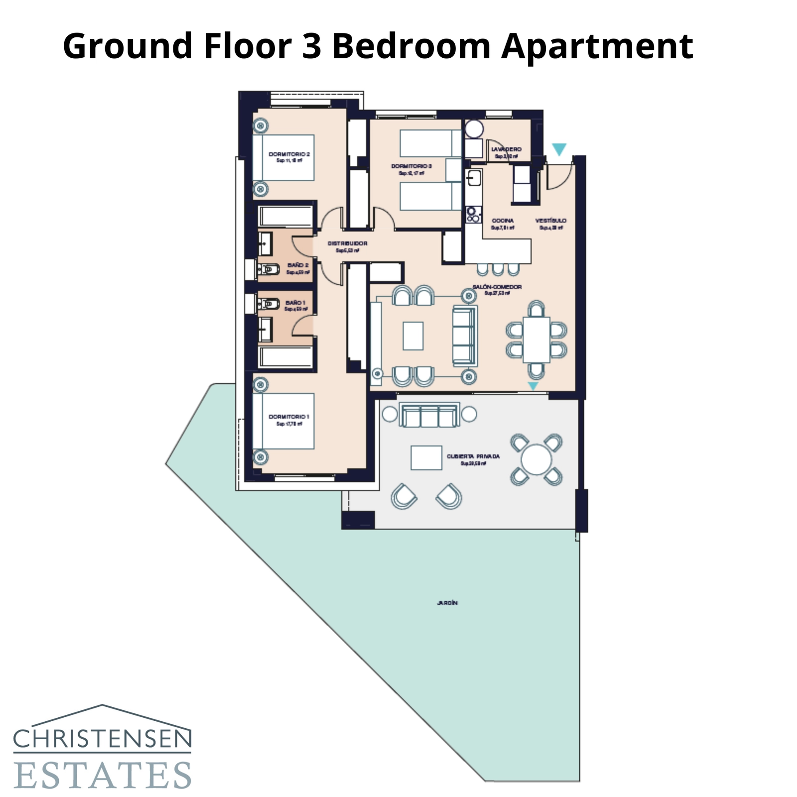 Een ruime woning met drie slaapkamers op de begane grond met een royale privétuin, wat een ideale ruimte creëert voor gezinnen en buitenleven.