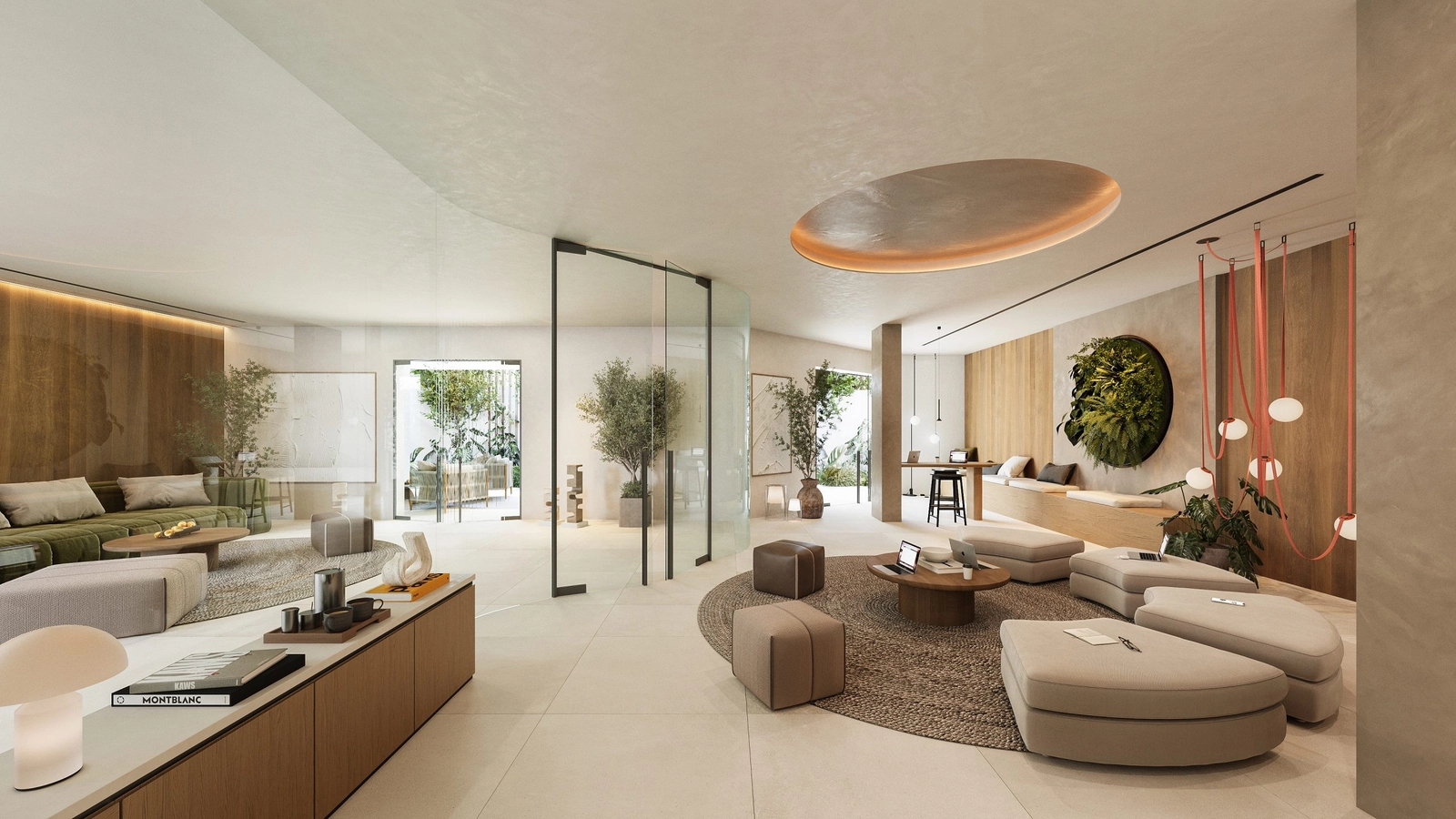 De moderne co-workingruimte biedt een comfortabele en inspirerende omgeving voor werk en vergaderingen.