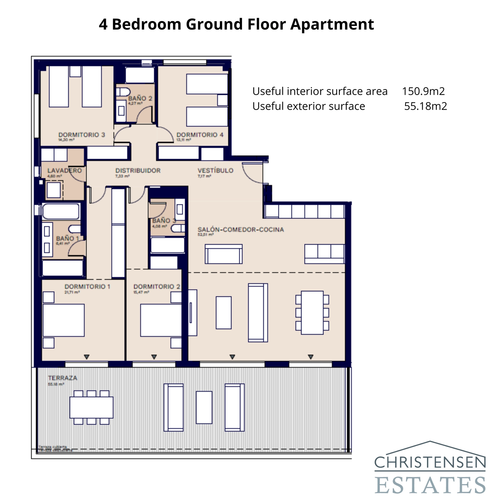 Een royale woning met vier slaapkamers op de begane grond, perfect gepland voor familiecomfort en entertainment.