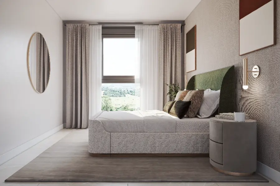 Elke slaapkamer is een comfortabele en stijlvolle ruimte, gevuld met natuurlijk licht en ontworpen met oog voor detail.