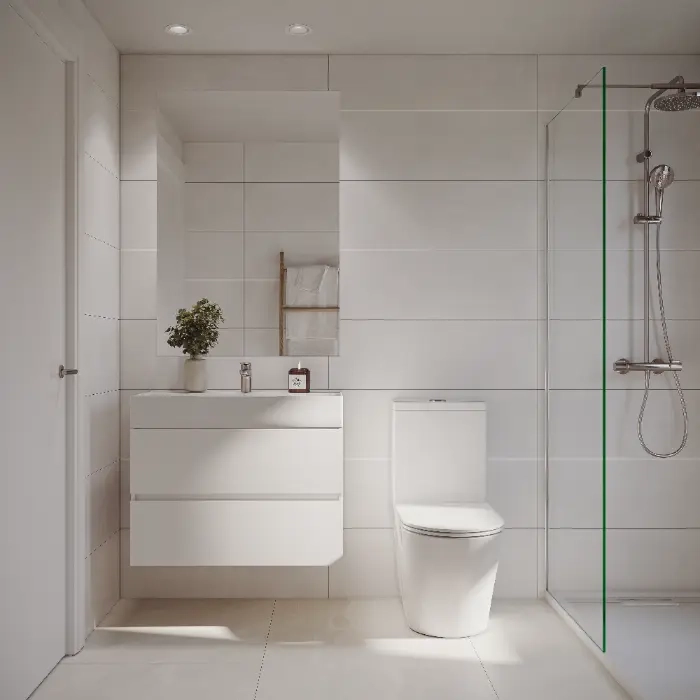 De tweede badkamers behouden dezelfde hoge standaard van eigentijds design en kwaliteit.